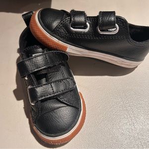Converse All Star infant black leather Velcro shoes